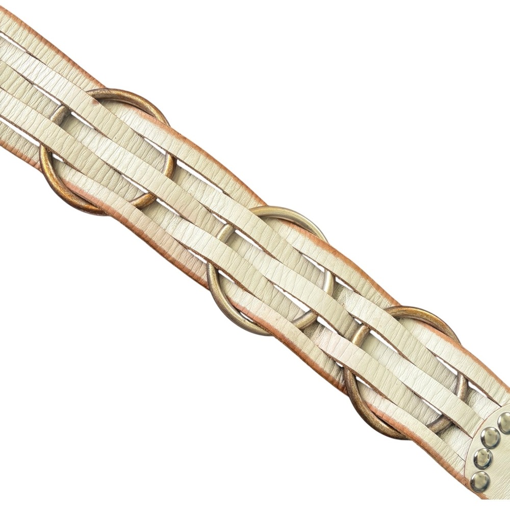 Rare VTG Linea Pelle Handmade Multi Strand Leather Ring Belt Stud Brass Buckle S - Picture 5 of 10